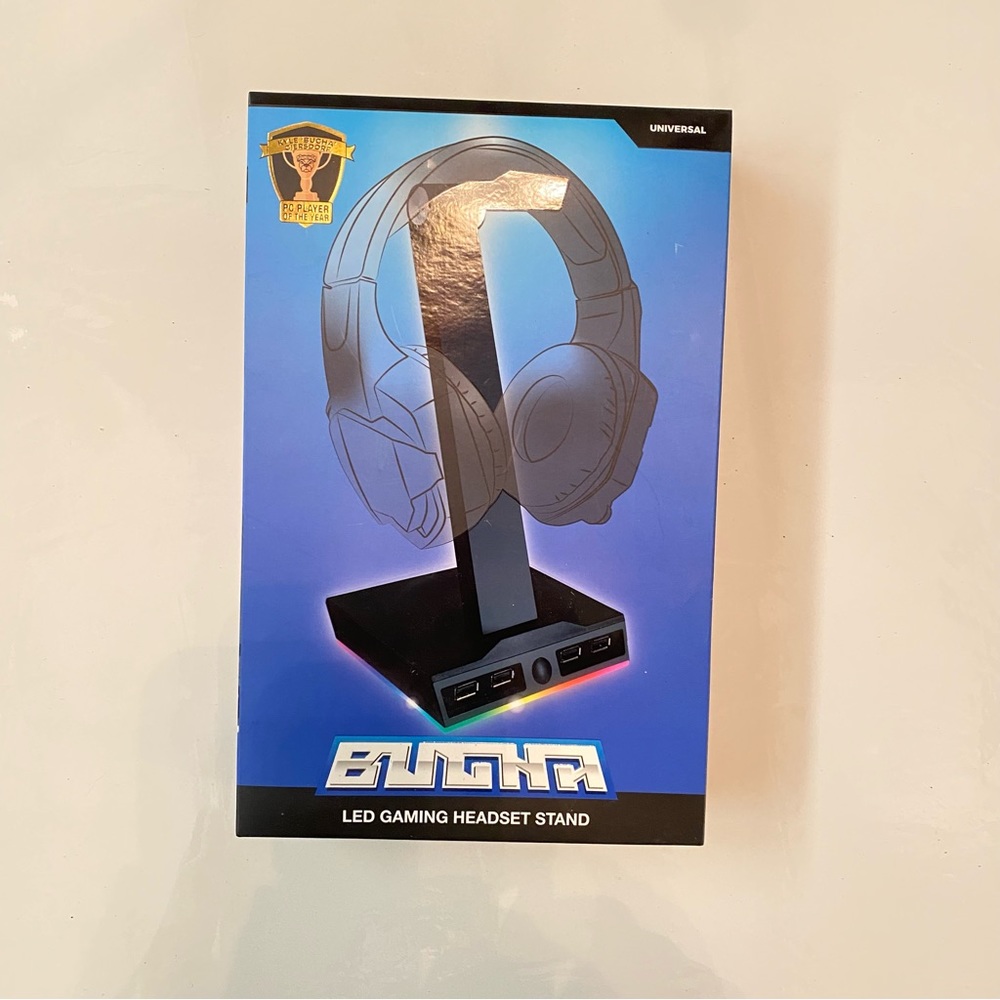 Bugha LED Gaming Headset Stand with 4 USB Connections Color Changing. New